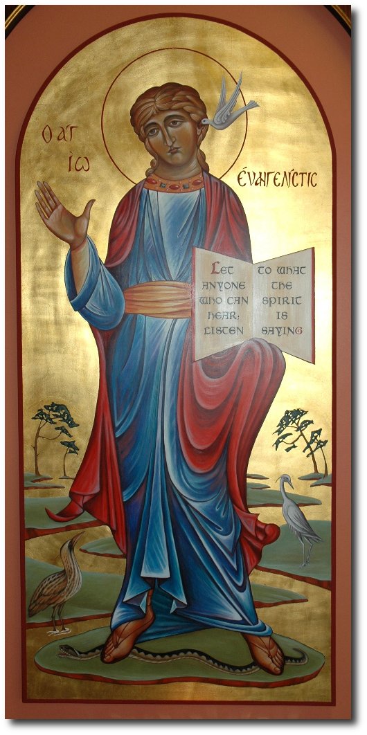 icon St John the Evangelist Listening to the Word of God